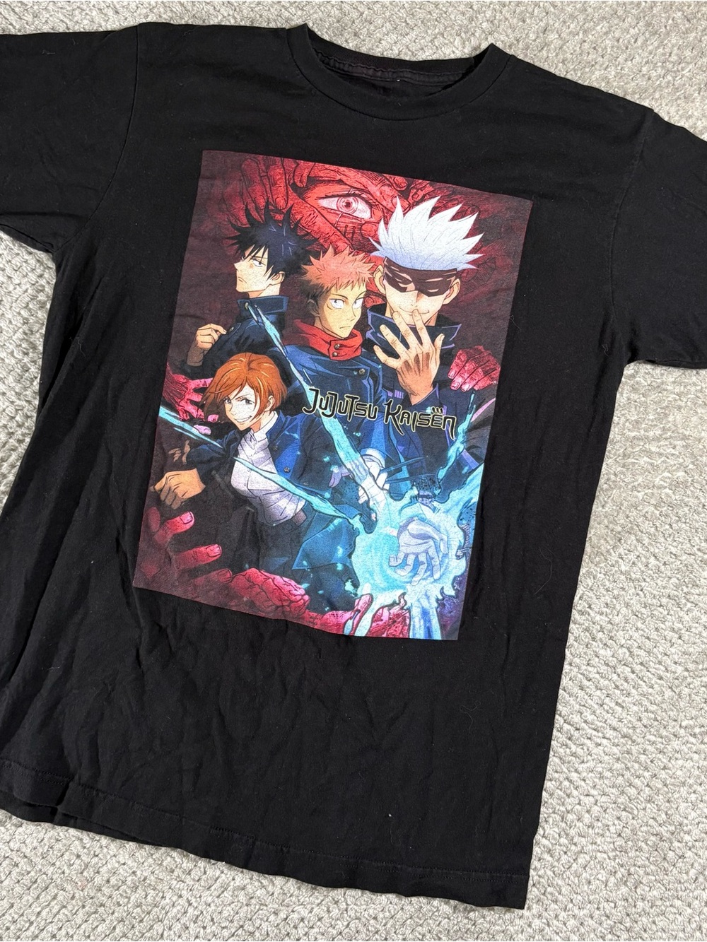 JuJuTsu Kaisen Japanese Anime Manga Black Crunchy roll Graphic T-Shirt Size M